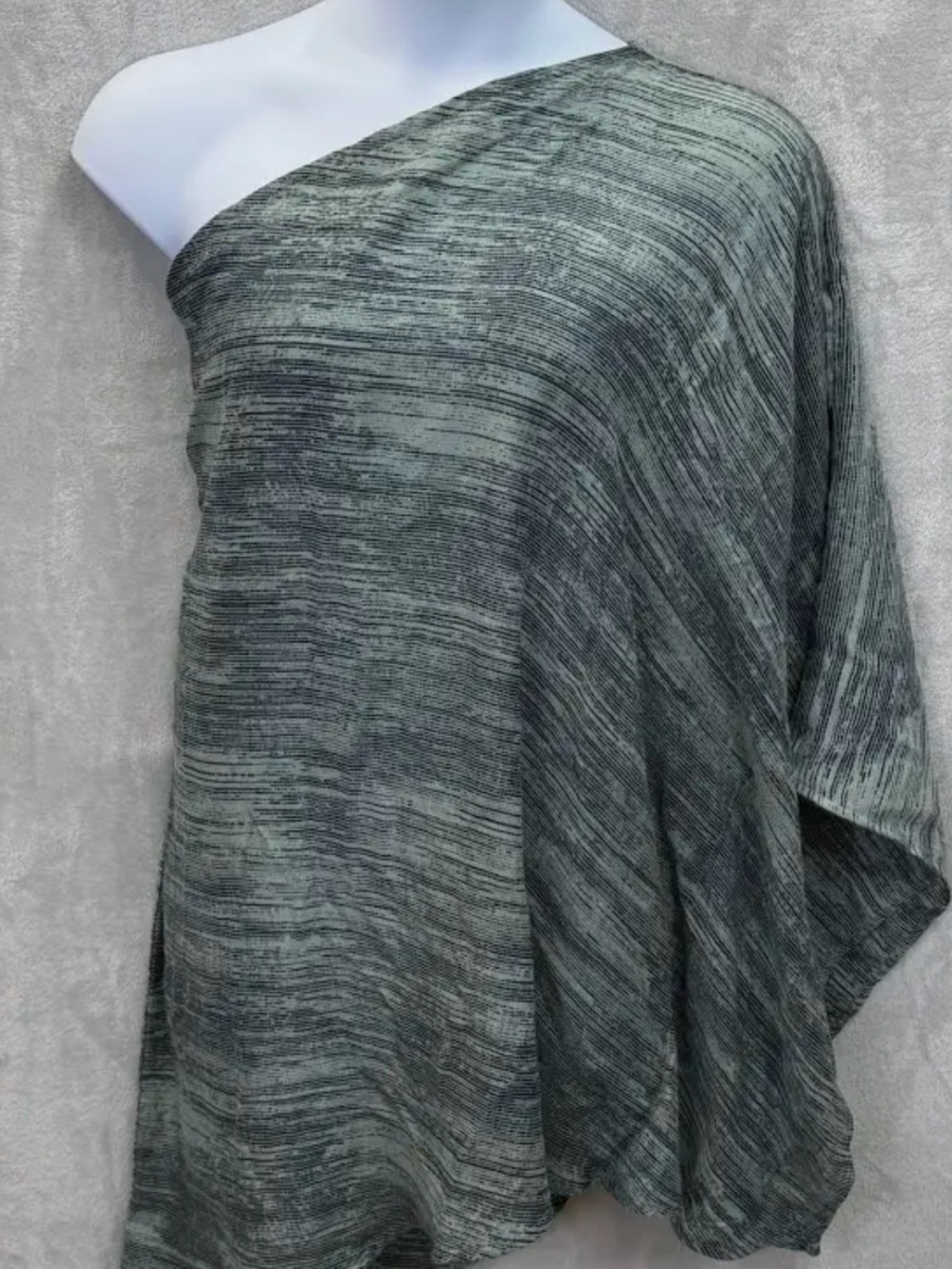Halston Heritage Sage Green One-Shoulder Knit Top with Dark Heathered Stripes